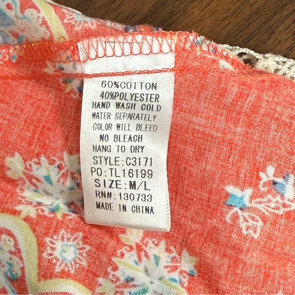 Umgee USA M/L Boho Coral Kimono with Crochet Fringe Trim Festival Layering Top - Picture 6 of 7